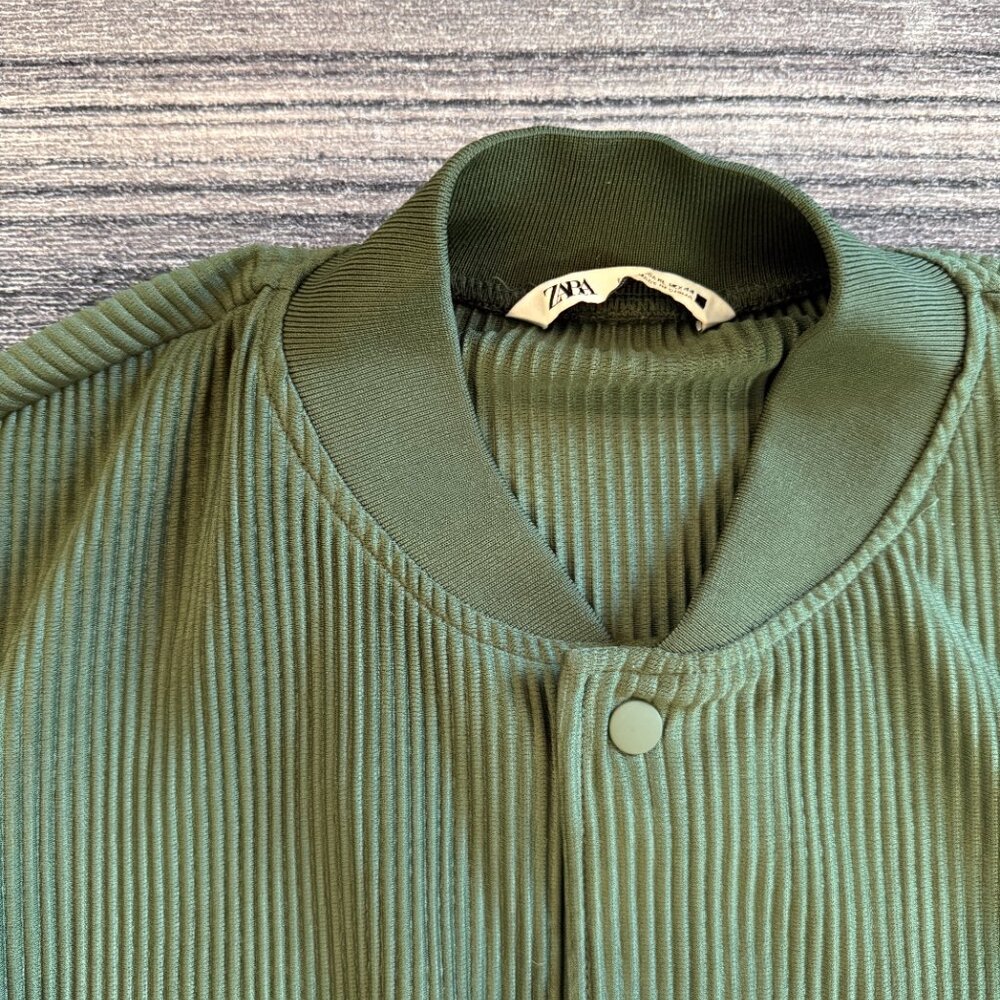Zara, Ribbed Bomber Jacket, XL, Green